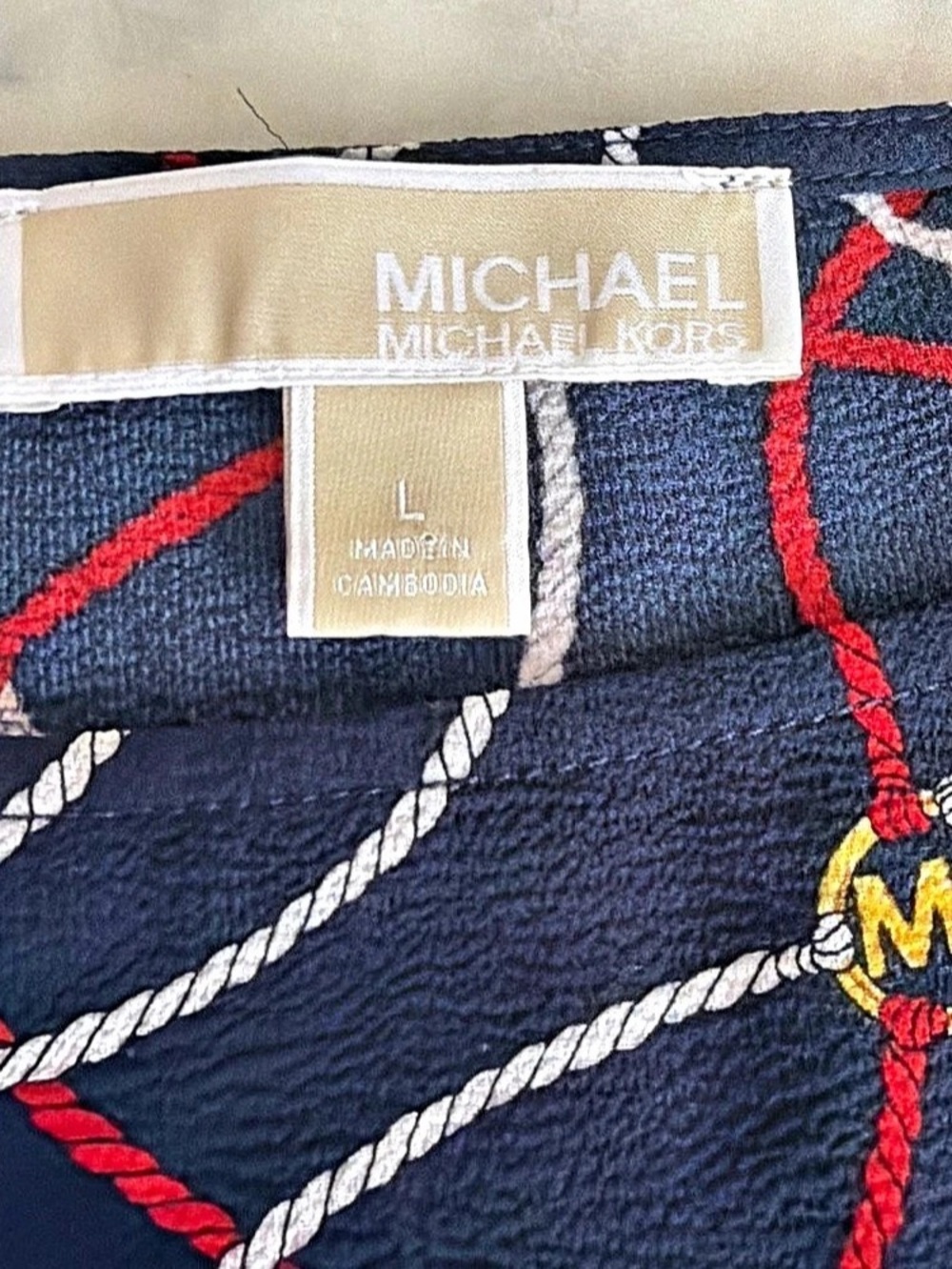 Michael Kors Chain Rope Print Blouse Blue & Red Size Large